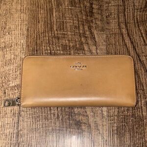 Coach Light Brown Leather Zip Wallet